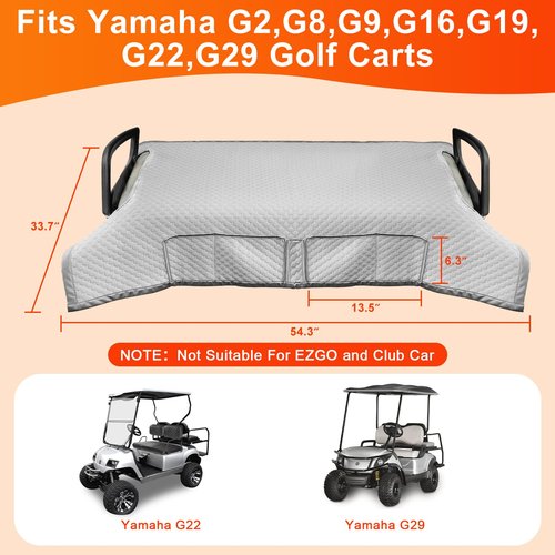 Yamaha Golf Cart Seat Blanket for Winter, Warm Material, 54.3''x 33.7'', Easy to Install and Clean, 4 Convenient Pockets, Gray Golf Cart Seat Covers for G2 G8 G9 G16 G19 G22 G29