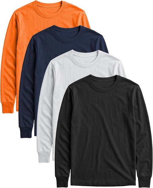 Andrew Scott Long Sleeve T-Shirt Pack - Ultra Soft 100% Cotton Crew Neck Tees | Multi Colors Available
