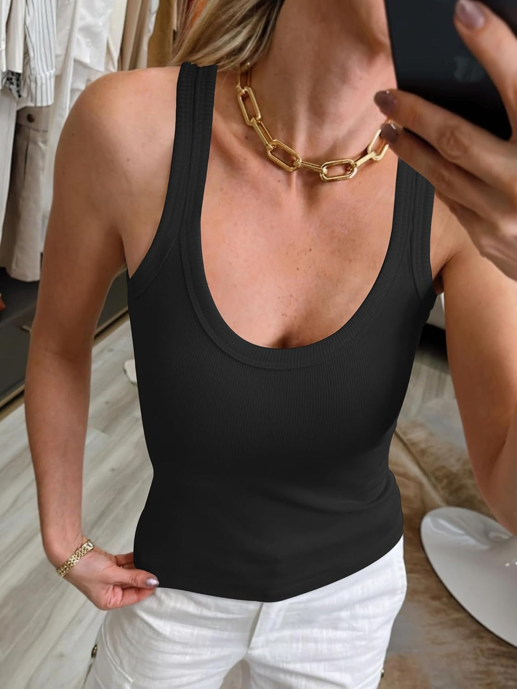 ANRABESS Women's Sleeveless Scoop Neck Tank Top - Ribbed Fitted Summer Essential | Cute & Stylish