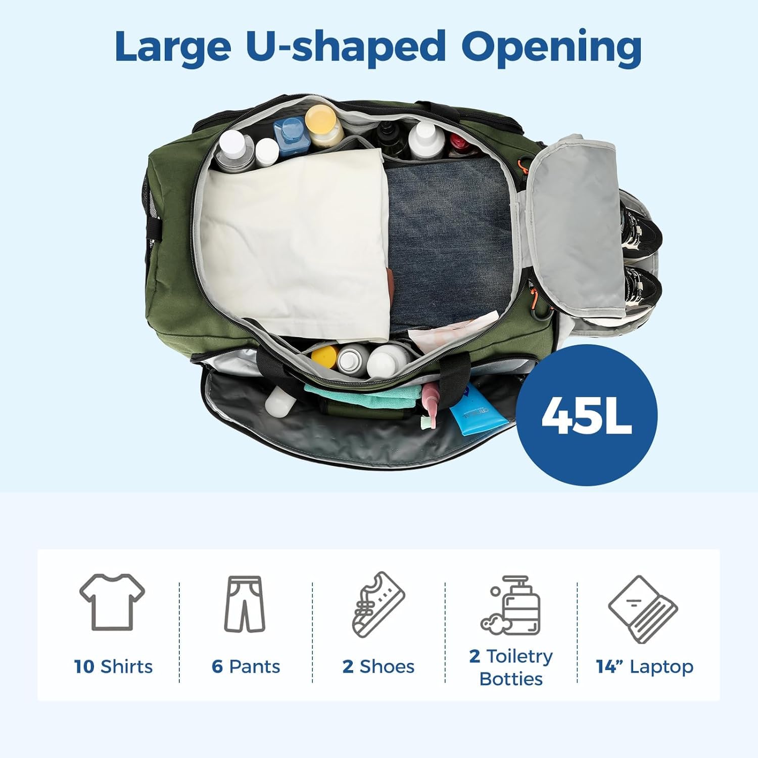 Searock 45L Gym Bag - Versatile 3-In-1 Duffle Backpack for Travel & Sports | Green with Shoe Compartment & Wet Pocket