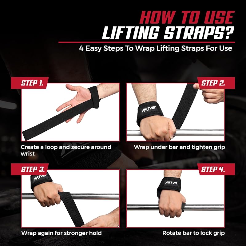 AKTV8 23” Lifting Straps with 4mm Neoprene Padding – Black, Padded Wrist Straps for Deadlifts