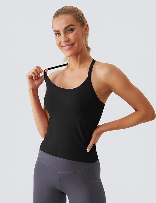 MathCat Workout Tank Tops - Sleeveless Athletic Yoga Shirts with Built-In Bra | Seamless Design