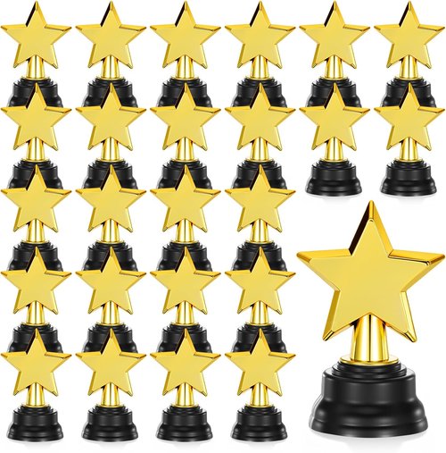 Mini Star Trophy Awards by [Brand Name] - 24 Pack Gold Plastic Trophies for Party Favors & Sports Events | 3.5 Inch