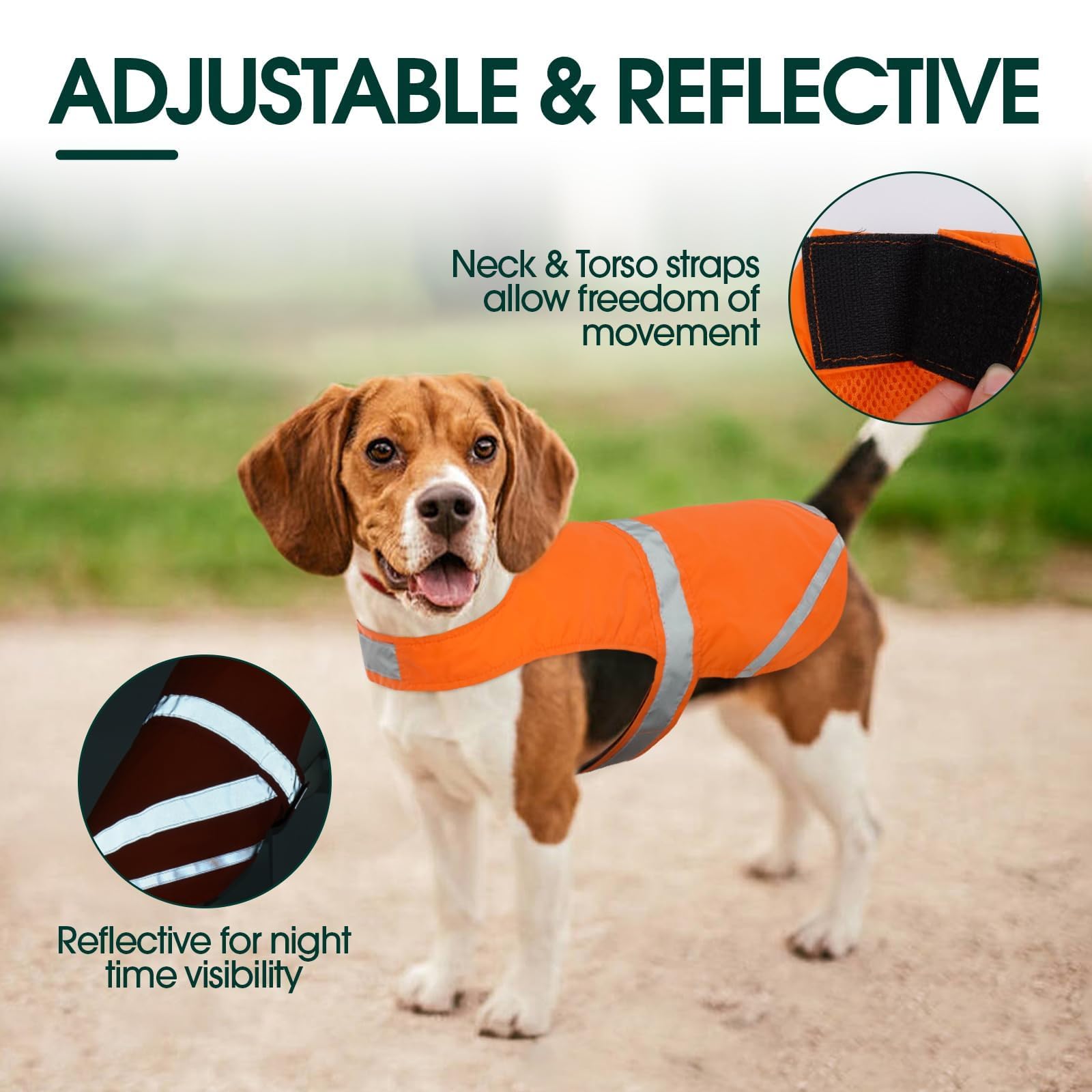Kuoser Reflective Dog Vest, High Visibility Safety Vest for Medium to Large Dogs, Lightweight Pet Reflective Vests for Hunting Outdoor Activities Walking at Night, Blaze Orange 3XL