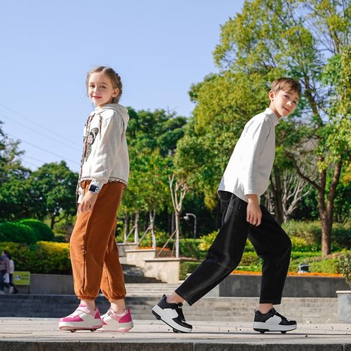 HSQ Roller Skate Shoes for Girls Boys Kids Detachable Wheeled 2 in 1 Skating Shoes with Wheels Fashion Sneaker Ages 5-8,8-12 Black White Size Big Kid 4