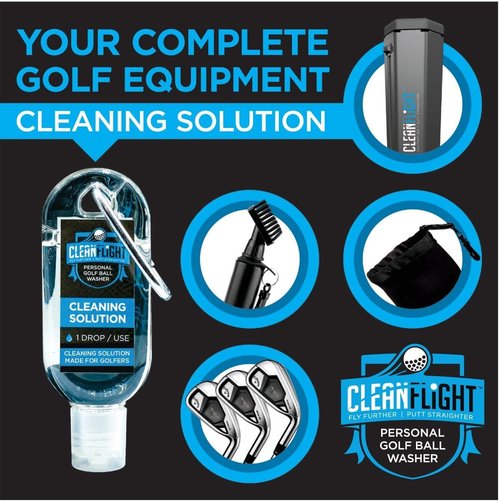 Clean Flight - Golf Ball & Club Head Washer Cleaning Solution. 30ml Bottles for Portable Cleaners Golf Bag or Cart - Best Golf Accessories Gifts for Men & Women (3 Pack)