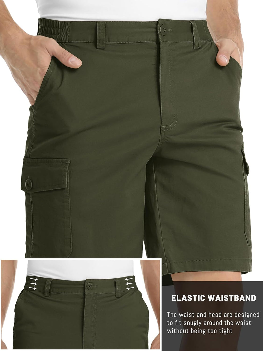 TACVASEN Men's Cargo Shorts - Comfortable Twill Cotton with 6 Pockets | Elastic Waist Design