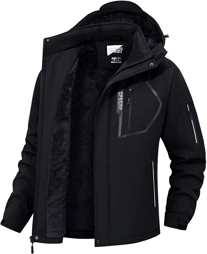 QPNGRP Men's Ski Jacket Winter Coat, Black, 3X-Large