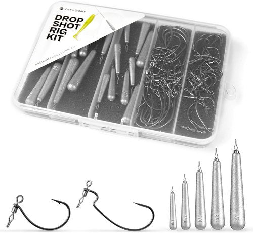 Drop Shot Rig Kit by [Brand Name] - 52-Pack with 8 Sizes of Swivel Hooks & 20 Weights for Bass Fishing