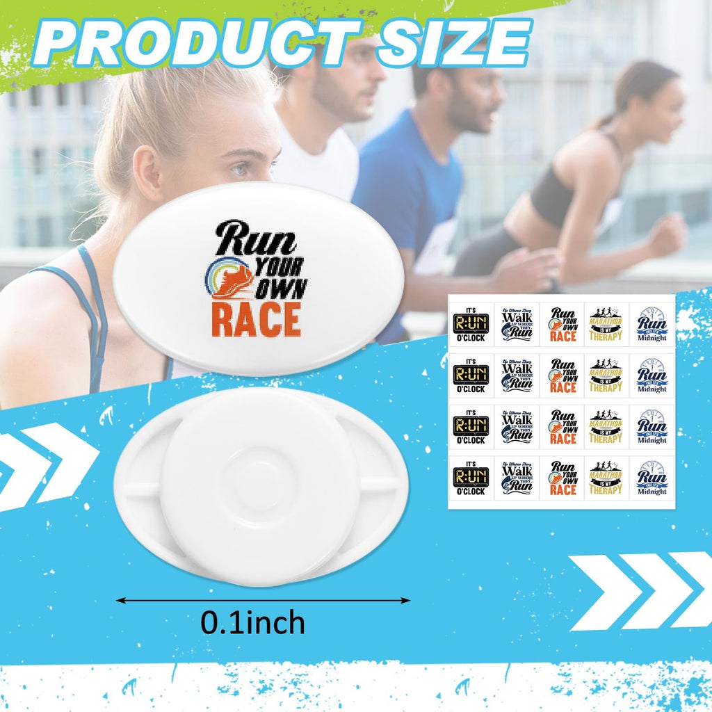 Gilprop 20 Pcs Running Bib Clips with 20 DIY Stickers Bib Snaps for Runners Number Buckle Fixing Safety Lock Race Clips Marathon Number Holder Triathlon Race Bib Holder for Field Event (Sporty)