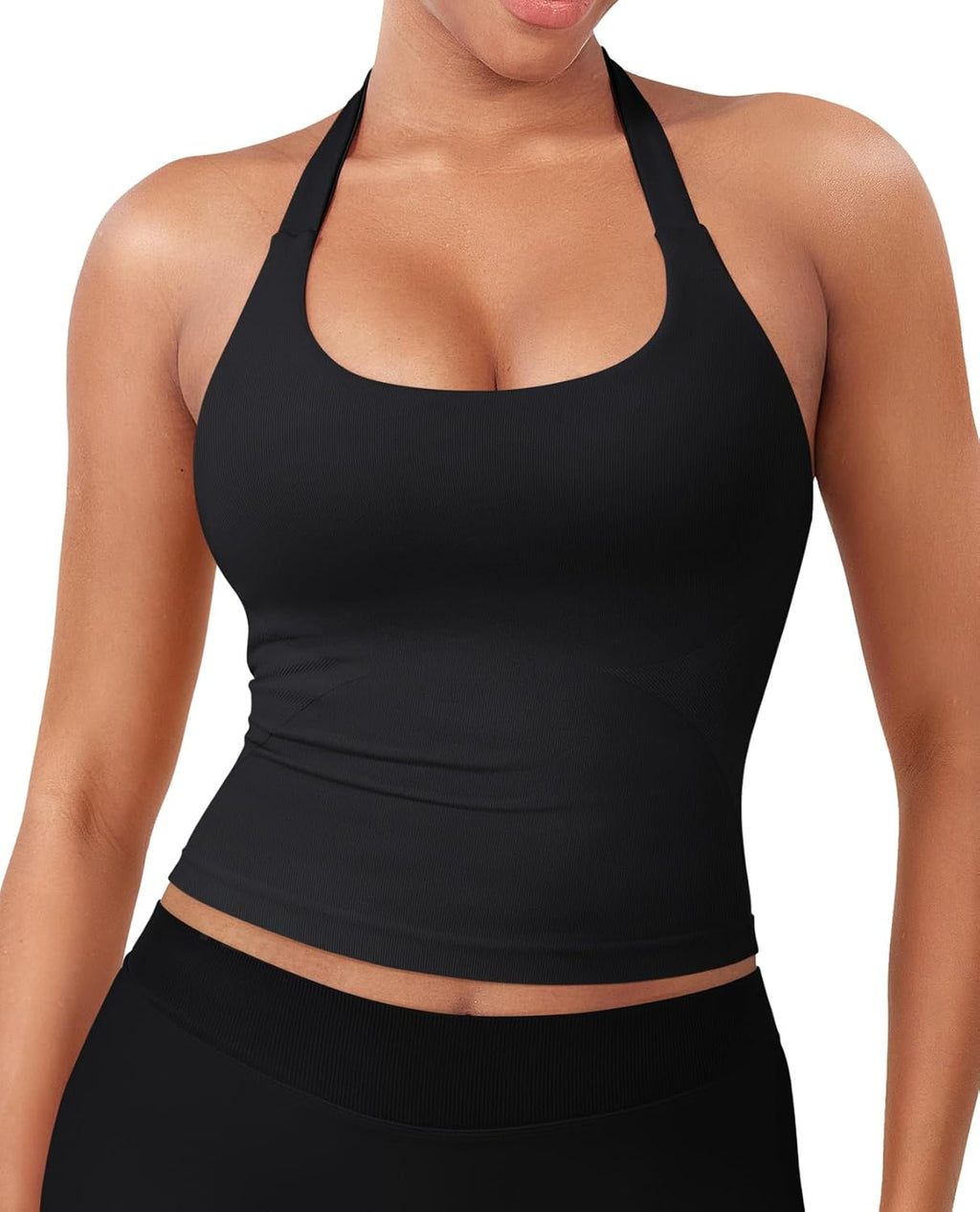 YEOREO SoftHue Women's Halter Tank Top - Backless Scoop Neck with Built-in Bra | Gym Crop Top