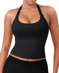 YEOREO SoftHue Women's Halter Tank Top - Backless Scoop Neck with Built-in Bra | Gym Crop Top