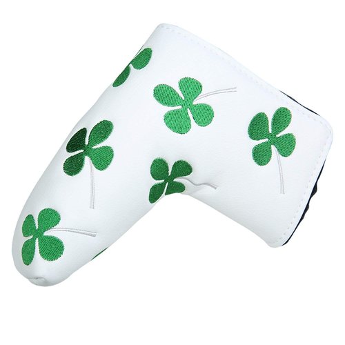 SEACLOUD Golf Putter Cover Blade Head Cover Four - Leaf Clover Pattern with V- Closure Luck for Golf Headcover White