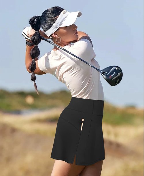JoyGirl 16" Women Golf Skirts with Shorts Zipper Pockets Tennis Skirt High Waisted Athletic Skorts Skirts (Black,S)