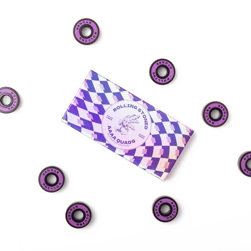 Rolling Stoned Skateboard Bearings Set - ABEC 9 Sealed Bearings for Skateboards, Longboards, Scooters and Roller Skates Stainless Steel 608 Bearings (8 Pack, Purple) (AAAA Quads)