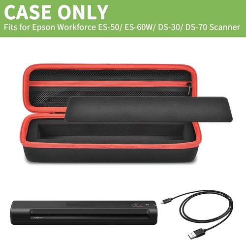Epson Portable Scanner Case - Hard Carrying Case with Handle & Mesh Pocket for USB Cable | Black