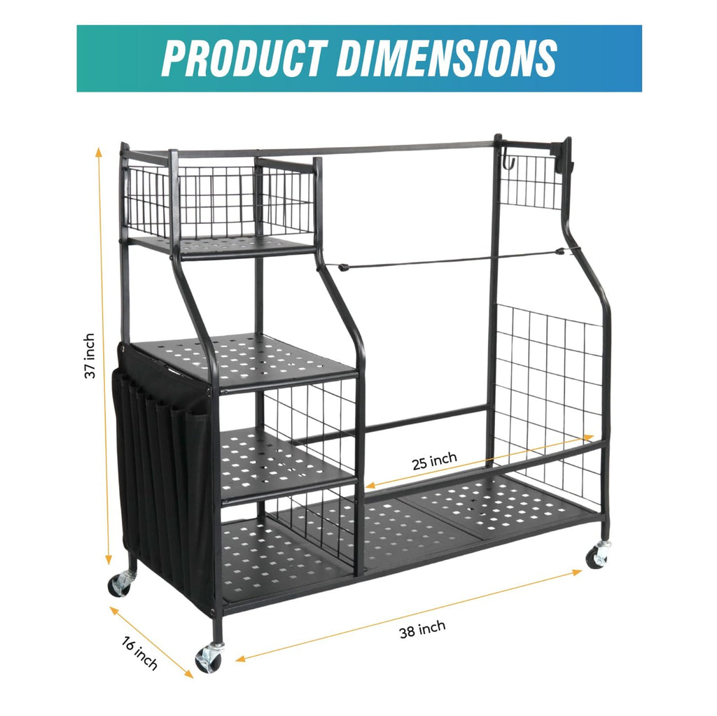 STUFFSTASH Golf Bag Organizer; Bags, Shoe and Accessories Storage for Garage; Mens Cart Stand Caddy Organizers; Fits 2 Golf Bags; Sports Equipment Rack for Shed; Club Basket Locker; Ball Holder