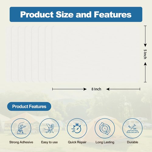KING MOUNTAIN Self-Adhesive Nylon Fabric Repair Patch - Waterproof 5x8 Inch Kit for Quick Repairs | 8 Pcs (White)