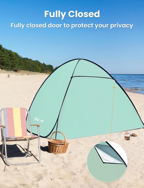 Glymnis Beach Tent - Portable Sun Shelter for 1-4 Persons | UPF 50+ with Enclosed Zipper Door