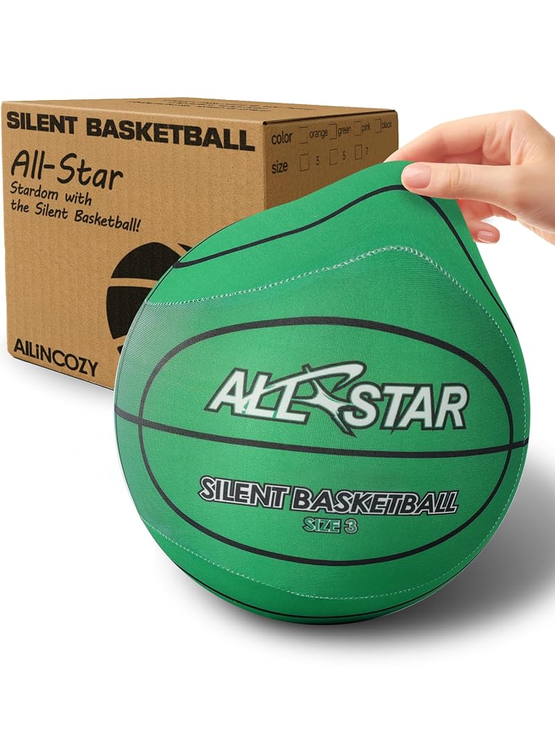 Green 18cm Silent Fabric-Covered Basketball - Noise-Free Indoor Training Ball