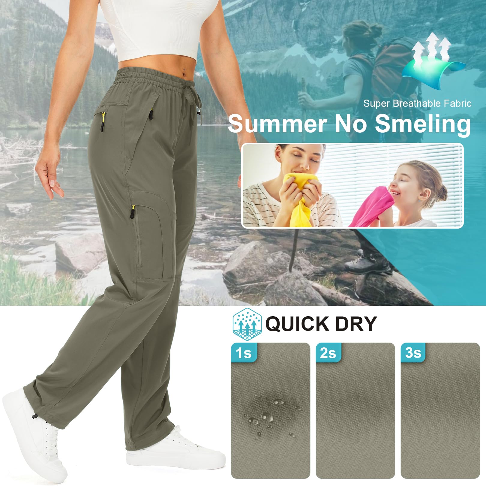 Toomett Women's Hiking Cargo Pants Quick Dry UPF50+ Outdoor Pants for Women Fishing Safari Travel Pants with Pockets,6608,Light Green,2XL