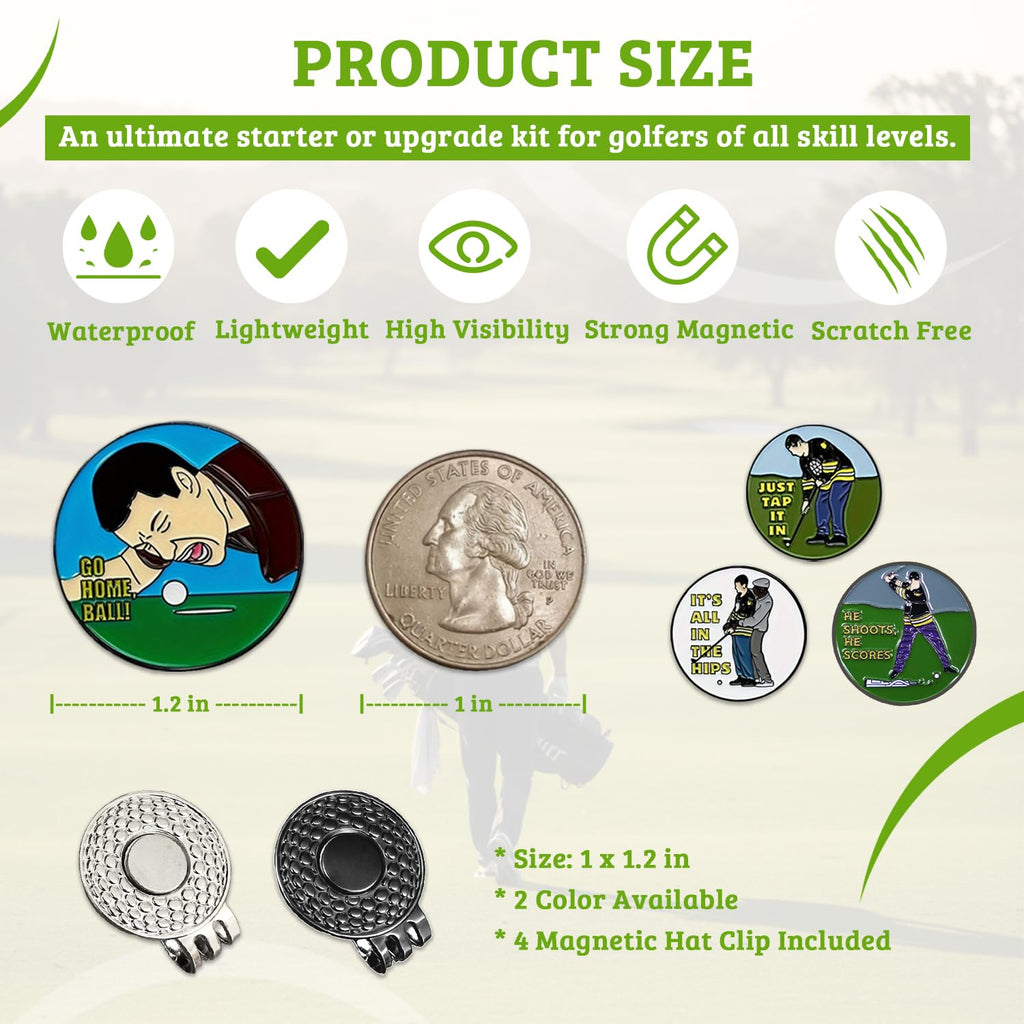 Ricomboo Golf Ball Marker with Magnetic Hat Clip, Funny Money Design Markers for Men & Women, Golf Accessories Gifts for Birthday, Father’s Day, Players, Golfer (4 PCS)