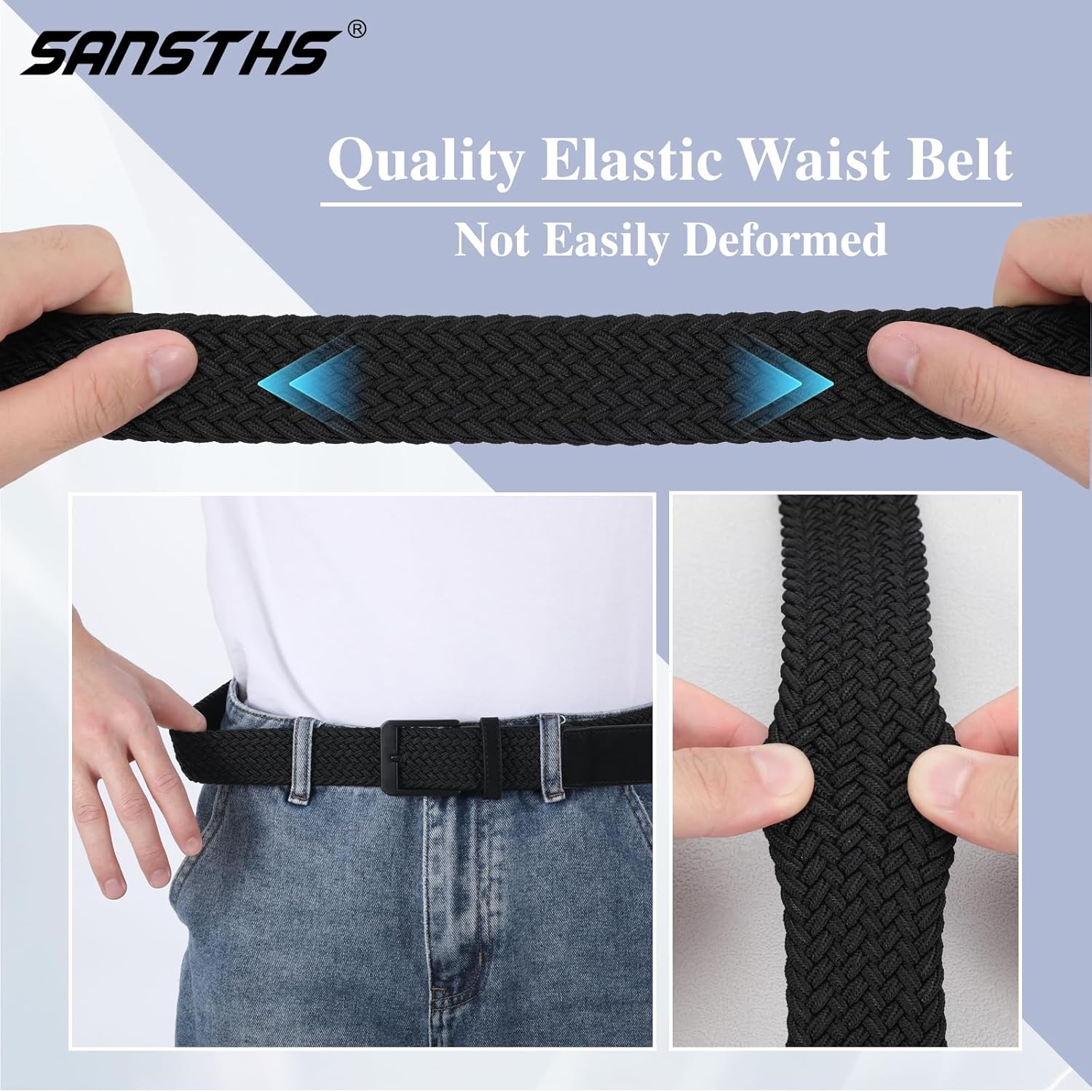 SANSTHS Golf Belt - Elastic Braided Design with Metal Buckle for Men & Women | Stretch Webbing for Casual Wear