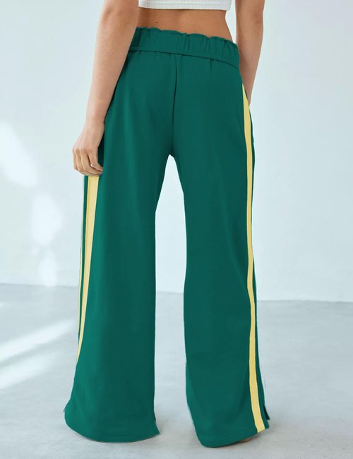 Jianzhixiao Women's Fleece Jogger Sweatpants Double Striped Athletic Track Pants High Waisted Wide Leg Pockets(DarkGreen-S)