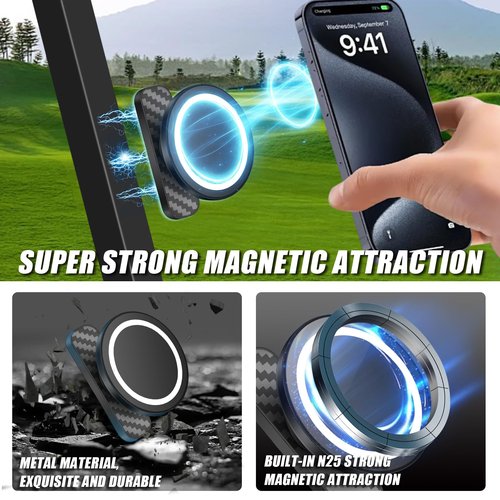 Magnetic Golf Cart Phone Holder, Magnetic Phone Mount for Gym Compatible with MagSafe iPhone 12-17, Ultra-Strong Magnets Phone Holders Fits EZGO, Yamaha, Icon Golf Cart Aaccessories Essentials