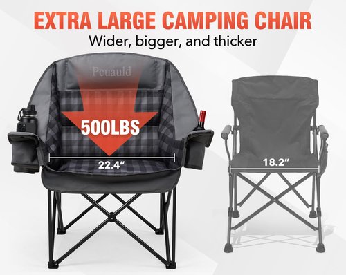 Pcuauld Camping Chairs for Adults Heavy Duty Padded Folding XL Camp Chairs with Cup Holder, Supports 500lbs, Oversized Large Outdoor Widen Comfy Lawn Chairs for Tailgating Sports Beach Yard