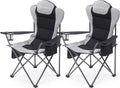 Aohanoi Camp Chairs for Heavy People - Outdoor Folding Chairs with Cup Holder & Cooler Bag | Supports Up to 300lbs (2 Pack, Black)
