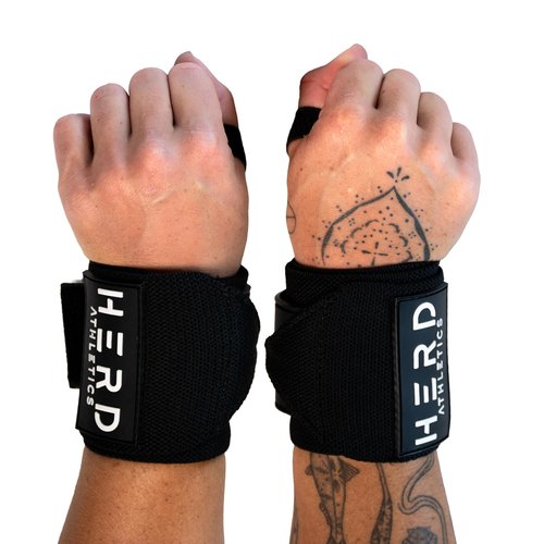 Herd Athletics Weightlifting Wrist Wraps – 12" & 18" Adjustable Support with Thumb Loop – Medium Stiffness for Powerlifting, Olympic Lifting, Functional Fitness, Bodybuilding (Black/White, 12")
