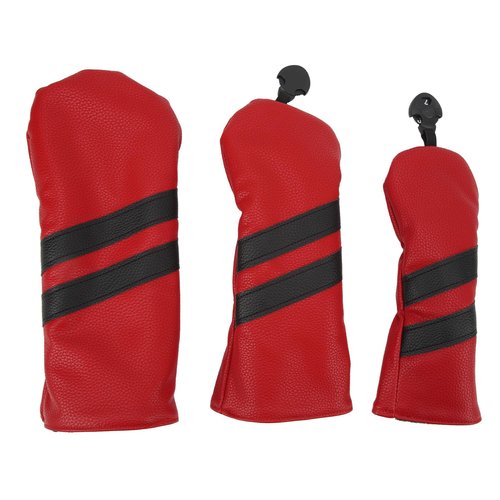 Golf Club Headcover PU Club Covers Wood Fairway Hybrid Rotatable Label 3 Size Club Head Cover Protector for Sports Outdoor (red)