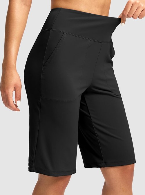 G Gradual Women's Bermuda Shorts - High Waisted, Knee Length with Pockets | Casual Stretch Shorts