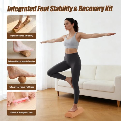 Professional Foot & Ankle Balance Training System – Cork Balance Board with Adjustable Wooden Bars for Stability, Rehab & Performance