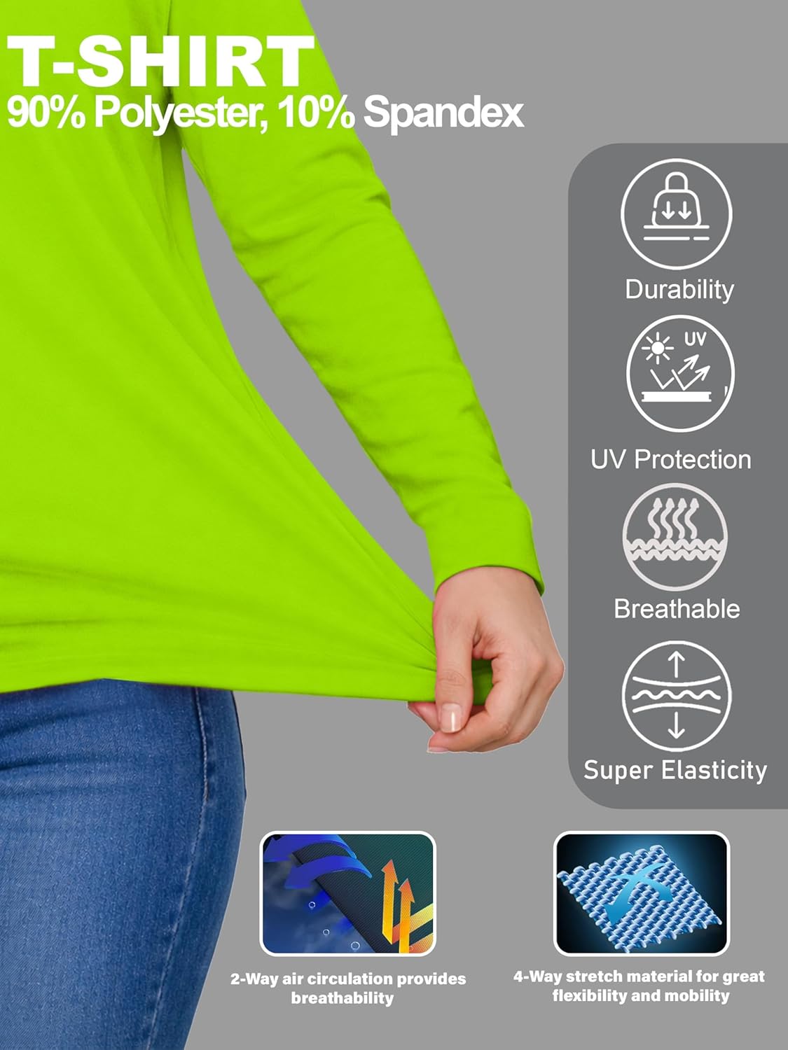 URBAN BUCK Women's Neon High Visibility Running Shirt - Lightweight UPF50+ Short Sleeve T-Shirt