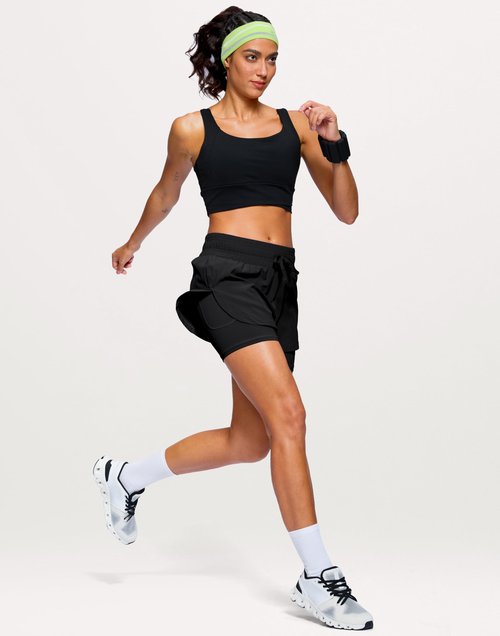 Soothfeel Women's 2 in 1 Running Shorts 5" Athletic Shorts High Waisted Workout Gym Tennis Exercise Shorts with Liner Pocket Black L