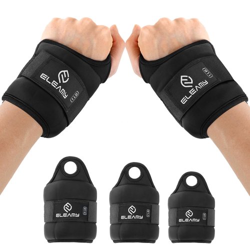 ELEAMY Wrist Weights with Thumb Loops Lock for Women & Men, 0.5lb*2/1lb*2/1.5lb*2/2lb*2/3lb*2,Premium Ice Silk Fabric,Comfortable & Tear Resistant for Walking,Running,Fitness and More（1lb*2 Black）