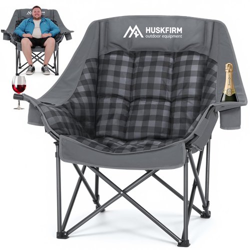 Huskfirm Oversized Camping Chairs for Adults Folding Padded Camping Chair Heavy Duty XL Camping Chair - 400LBS Support Lawn Chairs for Outdoor Sports Beach Fishing with Cup Holder & Carry Bag