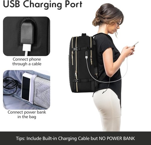 MOMUVO Travel Backpack - Airline Approved Carry-On | 15.6 Inch Laptop Bag with USB Charging Port - Black