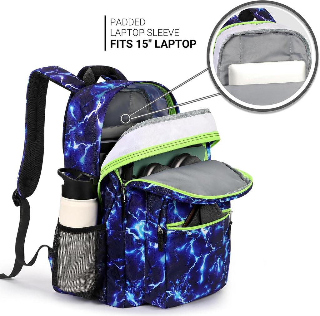 ZORFIN 26L Water Resistant Backpack for College and Travel | Stylish Blue Lightning Design