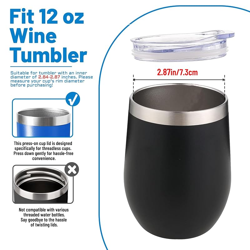 4 Pack Replacement Lids for 12 oz Wine Tumbler, Travel Spill Proof