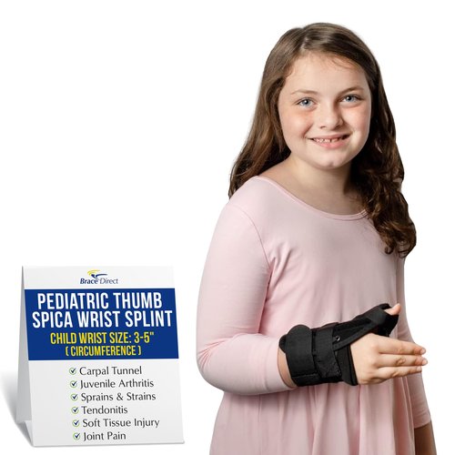 Brace Direct Pediatric Thumb Spica Wrist Splint for Kids - Childrens Thumb Immobilizer for Sprains, Tendonitis, Carpal Tunnel, Juvenile Arthritis (Child: Right Wrist 3-5" Circ)