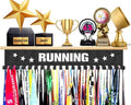 iBobbish Premium Trophy Shelf - Sturdy 16-Inch Metal Display with Hooks for Medals | Large Bamboo Design