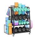 Weight Rack for Home Gym, Vopeak Dumbbell Rack Stand Only, Adjustable Weight Rack for Dumbbells, Kettlebells Yoga Mat, Home Gym Storage Rack with Wheels and Hooks, Powder Coated Finish Steel