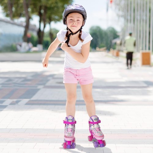 Nattork Roller Skates for Kids Boys Girls, 4 Size Adjustable Rollerskates with Light Up Wheels for Children Beginners for Outdoor Indoor Rosy