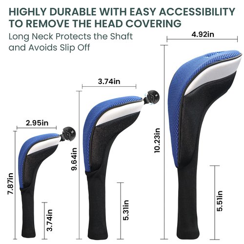 FINGER TEN Golf Club Head Covers Woods Driver Fairway Hybrid 3/4/5 Set, Headcovers Men 1 3 5 7 X Interchangeable Number Tag, Fit All Wood Clubs (5 Pack-Blue(1D+2F+2H))