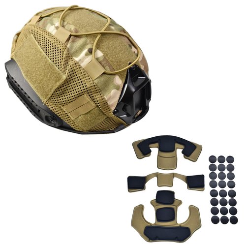 Tactical Helmet Cover,Internal Memory Foam Pads Set and Tactical Fast Airsoft Helmet Cloth for Ops-Core Fast PJ MH Helmet in Size M/L (Camo)