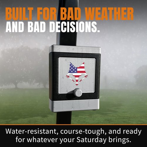 DESERT FOX GOLF DJ-10 Golf Cart Bluetooth Speaker – Wireless Magnetic Golf Speaker with Secure Mount – Loud, Weatherproof Sound with Retro Volume Knob & Built-in Charging (Gray w/US Flag)
