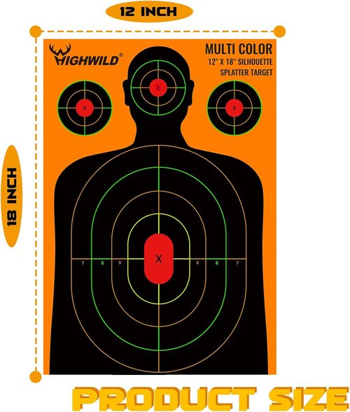 Highwild Silhouette Splatter Paper Targets - Vibrant Splash Effect - 12 x 18 Inch Size